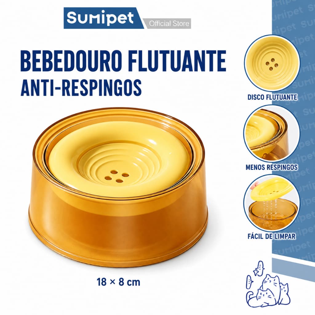 Bebedouro Pet Flutuante 1200ml Anti Respingo com Disco para Gatos e Cães Pequenos Antiderrapante