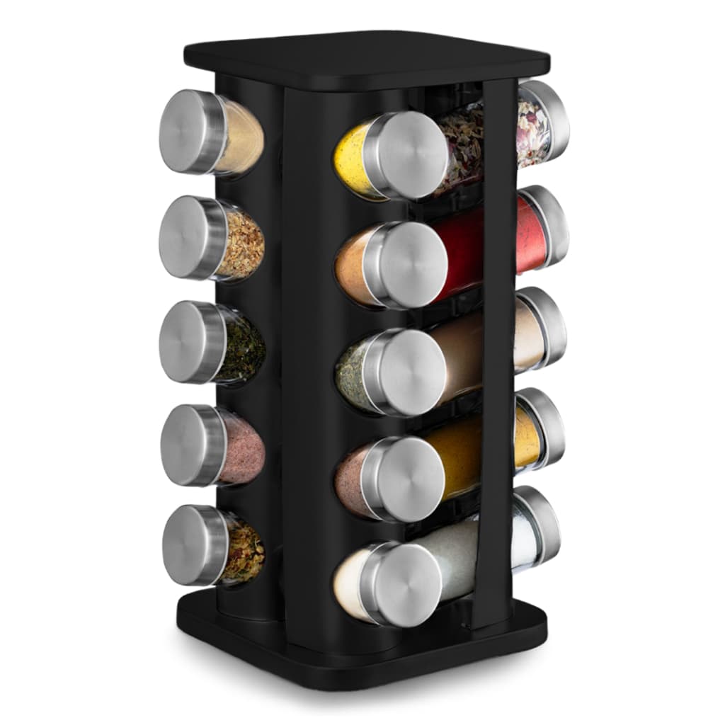Porta Tempero Giratório 20 Potes Vidro Preto Organizador de Condimentos Cozinha 360° Inox
