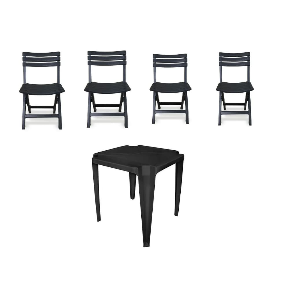 Kit 1 Mesa De Plastico Quadrada E 4 Cadeiras Dobravel Preto