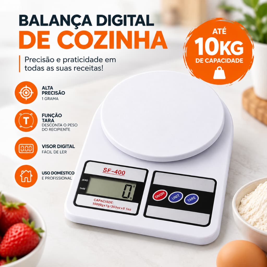 Balança Digital Precisão 10kg Cozinha Fitness Alimentos Nutrição Uso Domestico e Profissional