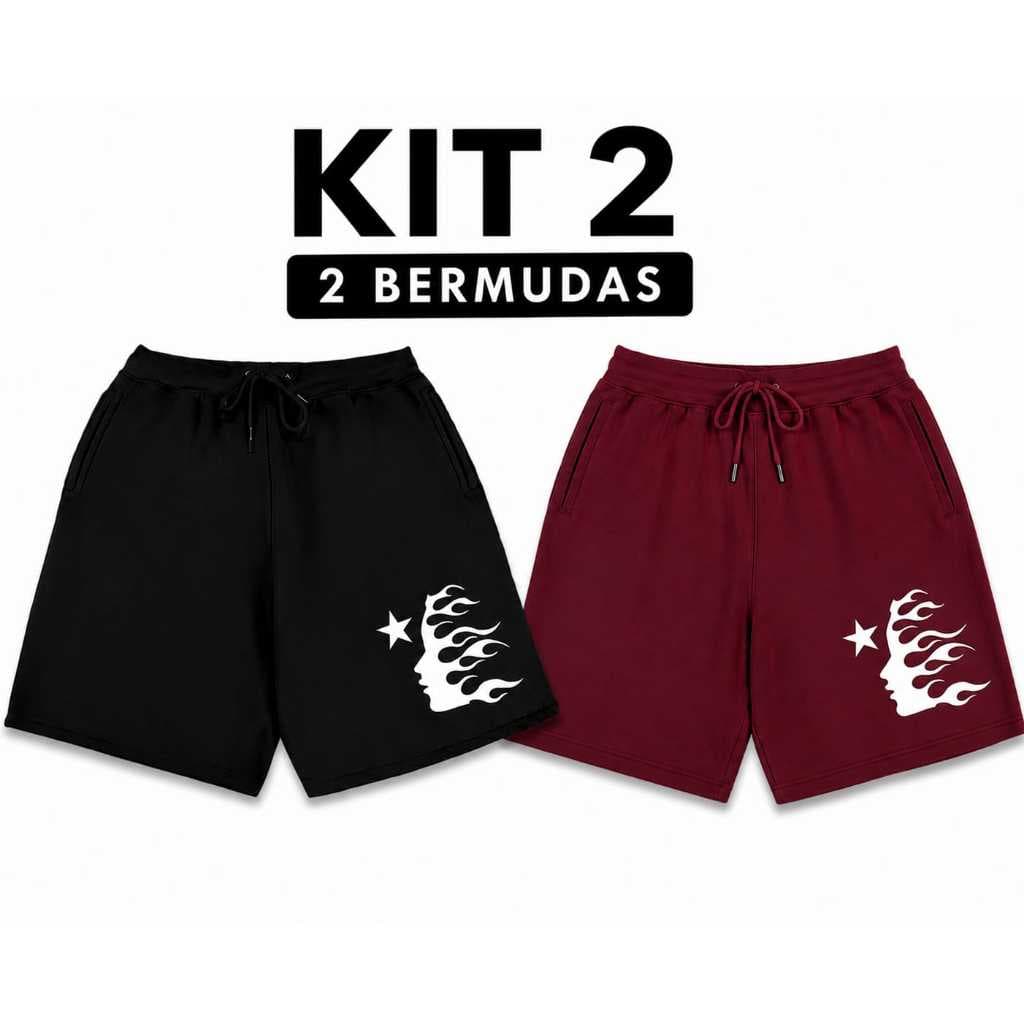 Kit 2 Bermudas Moletom Facestar Masculinas Algodão Casual Streetwear
