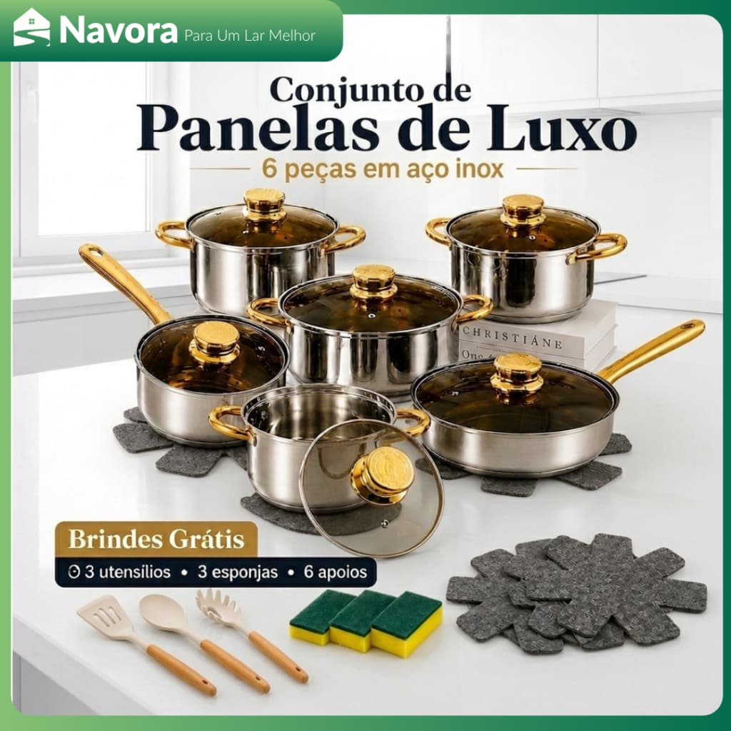 Jogo de Panelas 12 Peças Antiaderente com Tampa Inox Conjunto de Panelas Premium