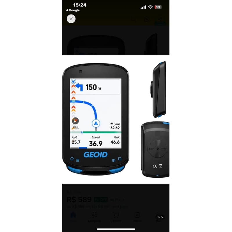 Ciclocomputador GPS GEOID CC600 Tela Colorida 2,4” Bluetooth ANT+ Wi-Fi