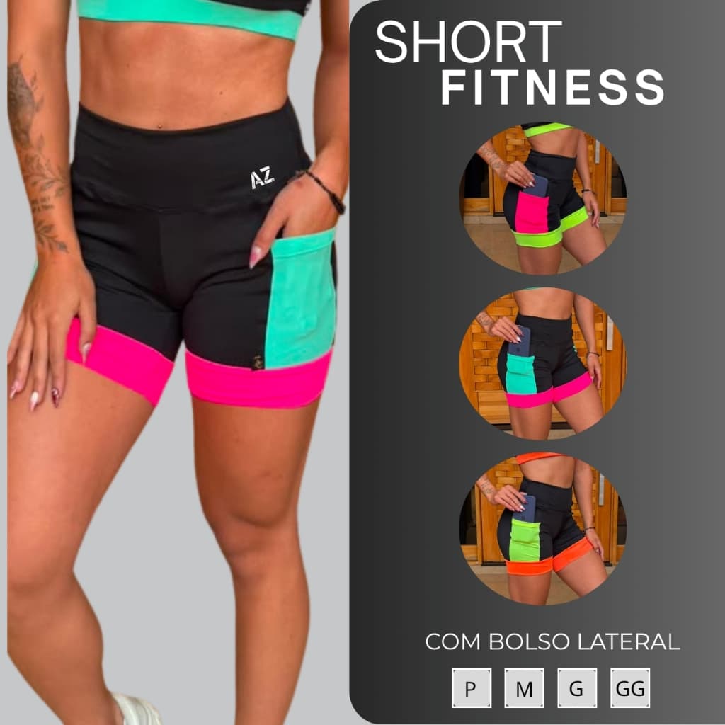SHORT POLIAMIDA FEMININO COM BOLSO ZERO TRANSPARENCIA SHORTS ACADEMIA CORRIDA CAMINHADA TREINO