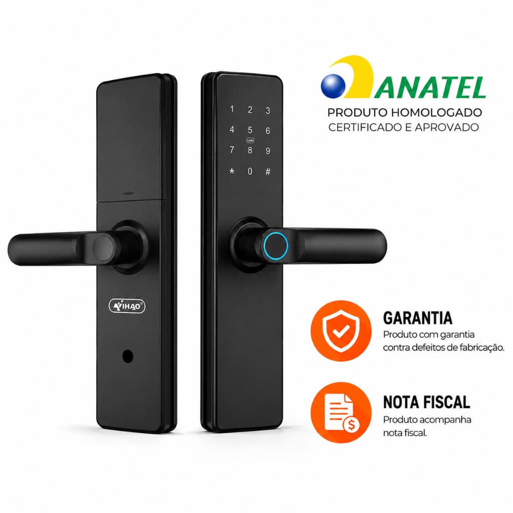 Fechadura Digital inteligente com biometria e senha para segurança avançada + Cartão NFC com ANATEL