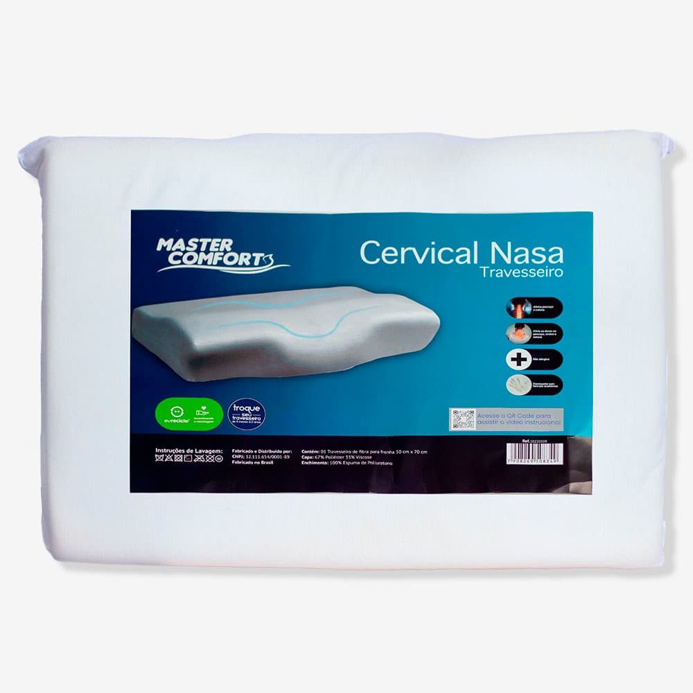 Travesseiro Nasa Cervical Ortopédico Anatômico Viscoelástico Antialérgico 54x38cm