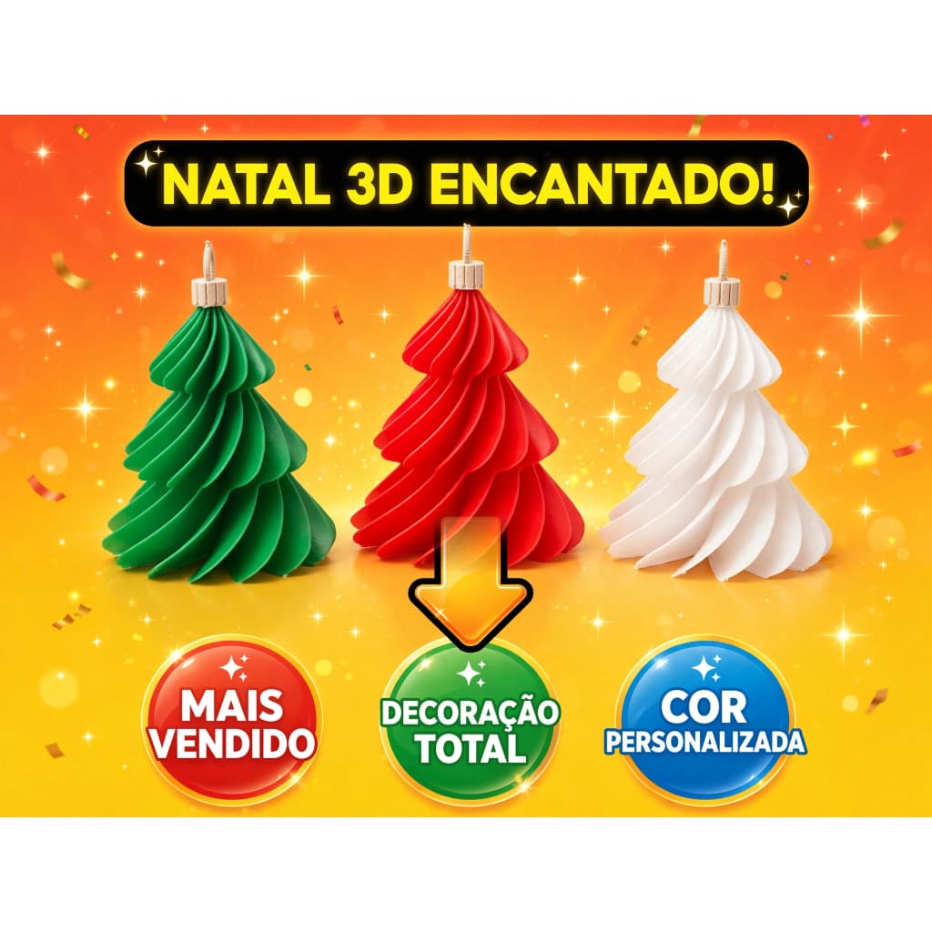 Kit Enfeite 3 Arvore De Natal Espiral 3D  Decorativo Para Arvore