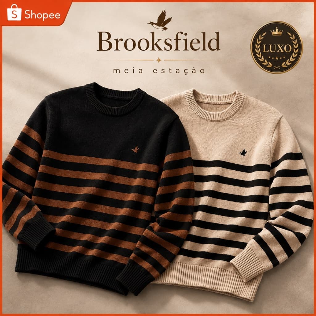 Suéter Pullover Brooks Masculino Linho Nobre Trançado Listrado Chique Premium Luxo Blusa Inverno Meia Estação