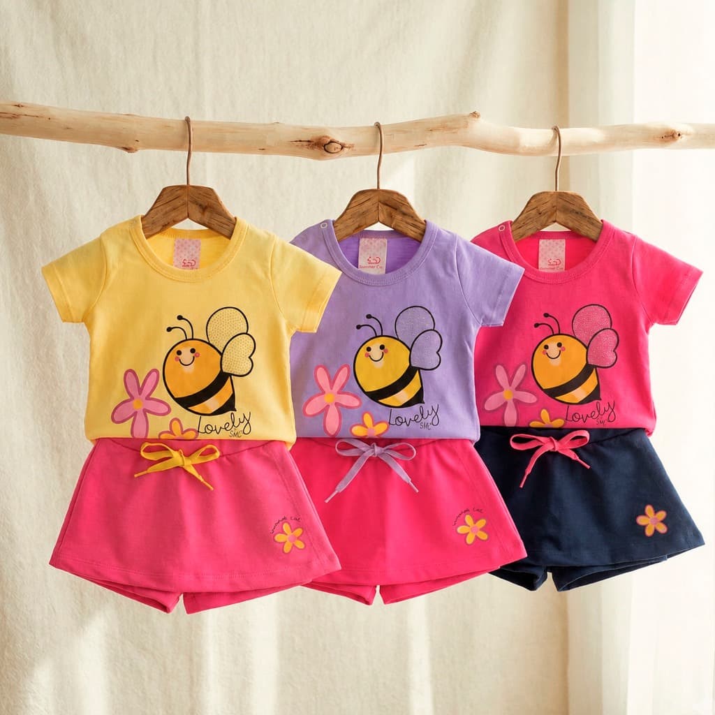 Conjunto Bebê Feminino Verão Blusa e Shorts Saia | 01 a 09 Meses
