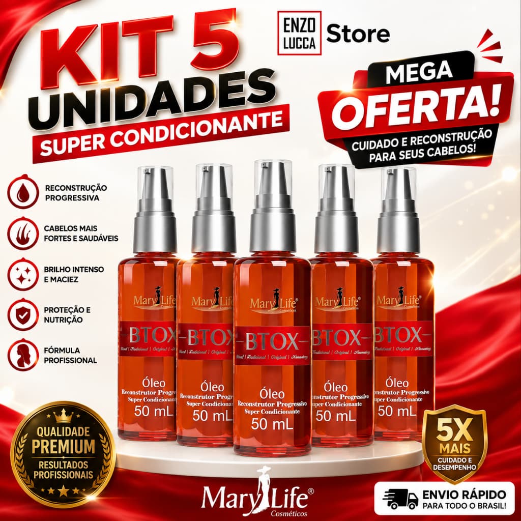 Kit 5 unid Óleo Btox Reconstrutor Mary Life 50ml