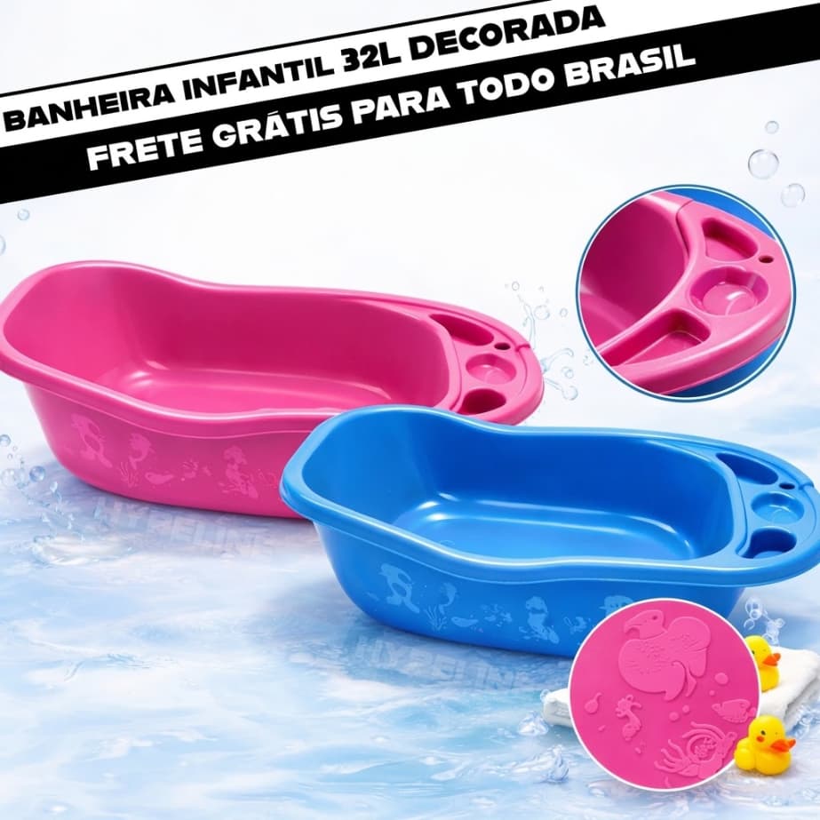 Banheira Infantil Bebê 32L Grande Antiderrapante Segura Para Banho Banheiro Recém Nascido Criança