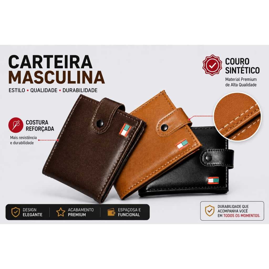carteiras social couro ecológico  fecho de botão de pressão ideal presente