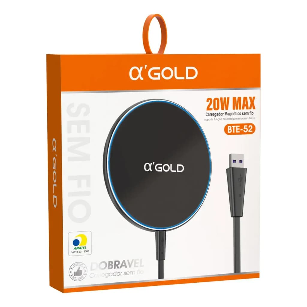 Carregador Por Indução Sem Fio Magnético 20W Turbo MagSafe A'Gold BTE-52 Para iPhone Samsung Xiaomi