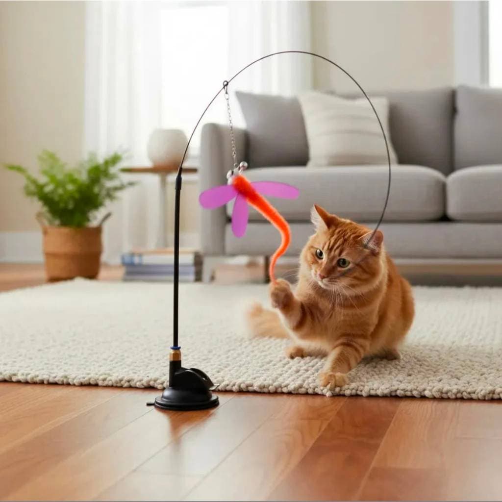 VARINHA INTERATIVA PARA GATOS COM PENAS BRINQUEDO ESTÍMULO E EXERCÍCIO