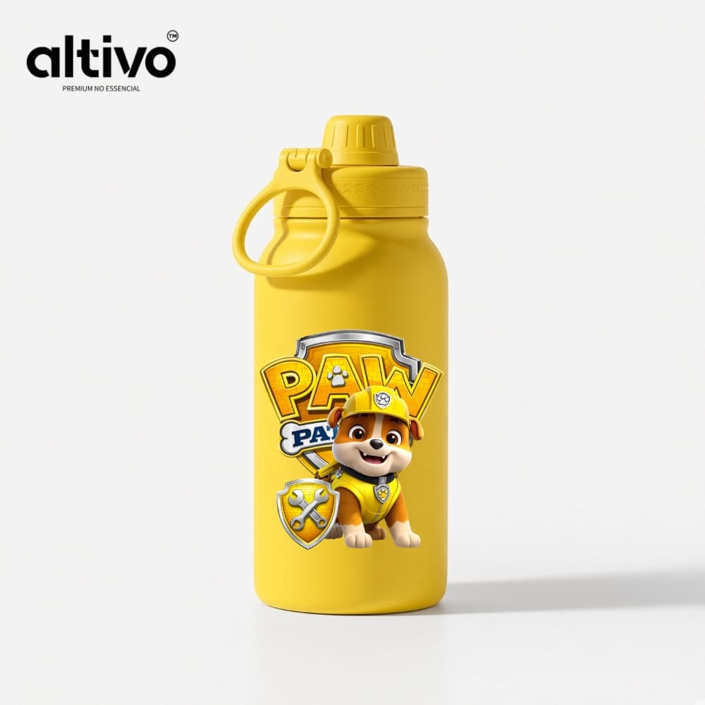 Garrafa Térmica Infantil Rubble Construtor Patrulha Canina 350ML com Tampa Rosqueável e Alça em Aço Inoxidável