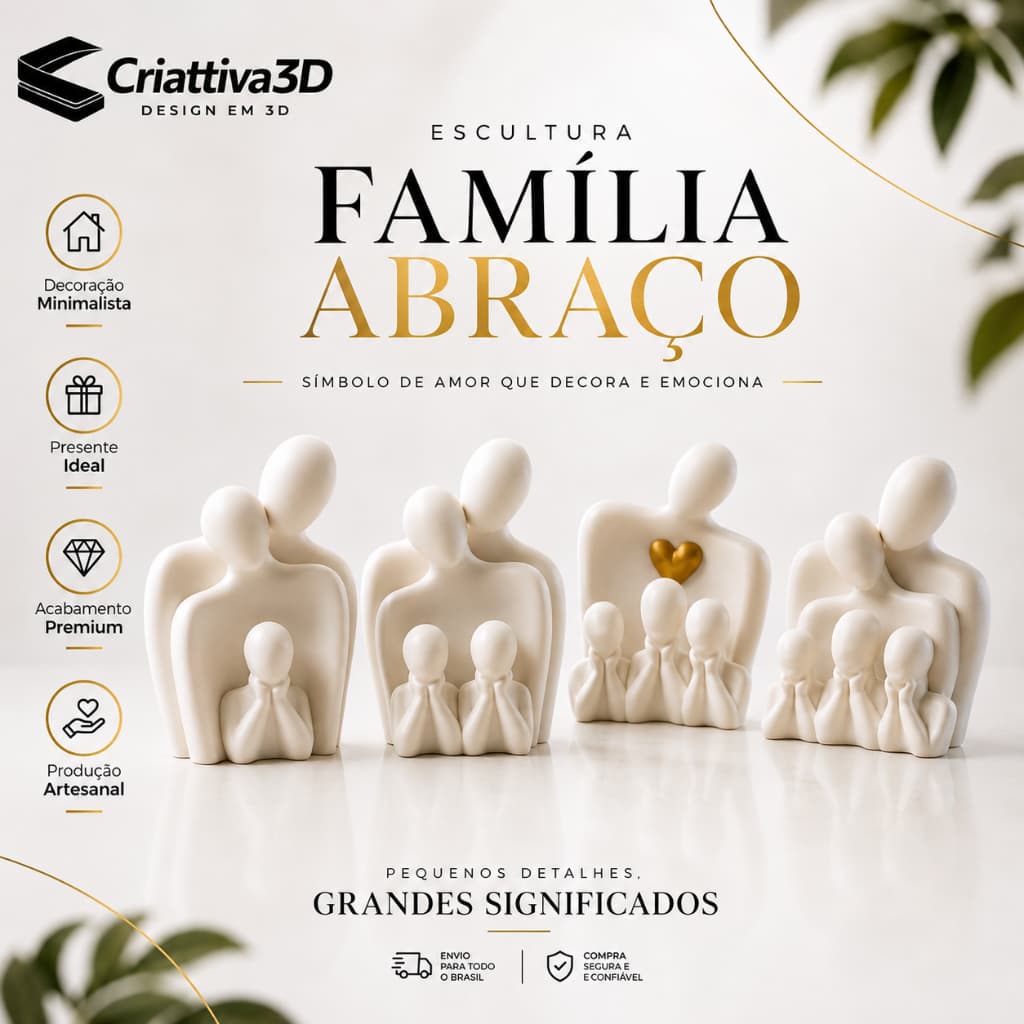 Escultura Decorativa Família Minimalista Enfeite Afetivo para Sala Quarto escritorio e Presente amor