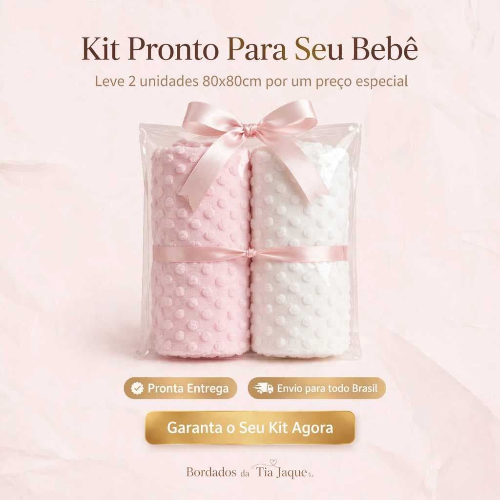 Kit 2 Mantinhas Bebê Pipoquinha 80x80cm - Macia, Quentinha e Antialérgica 100% Poliéster