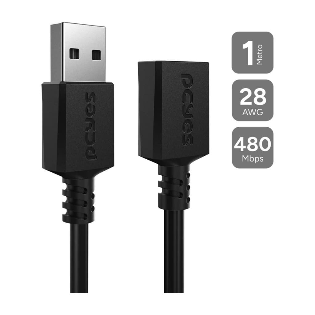 Cabo Extensor USB a 2.0 Macho P/ USB a 2.0 Femea - 1 Metro - PUAMF2-1 - PCYES