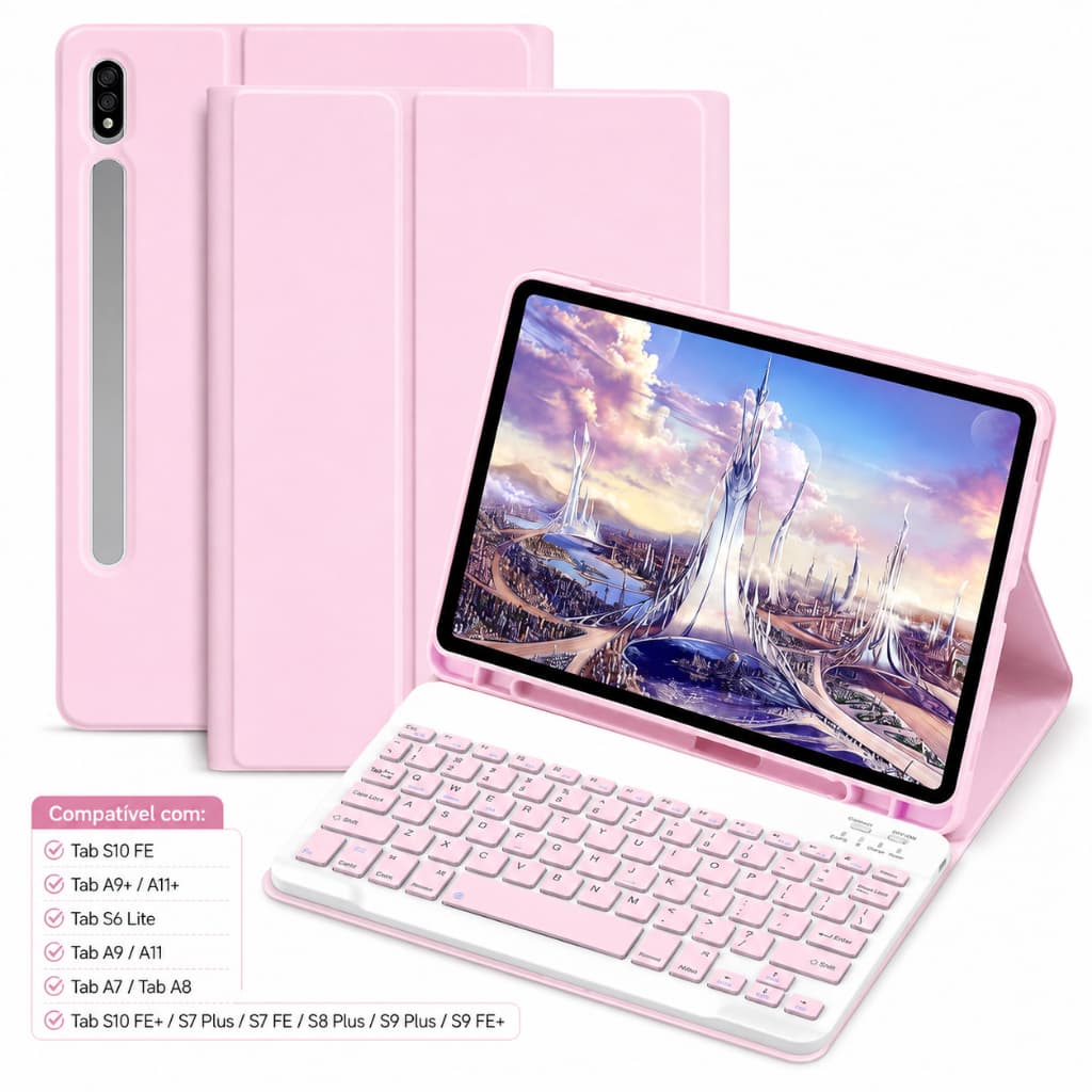 Capa Teclado Bluetooth Quadrado Para Samsung Tab S10 FE,S10 FE+,S6 Lite,A7,A8,A9,A9+,A11,A11+,S7+,S7 FE,S8+, Kit 2 Peças