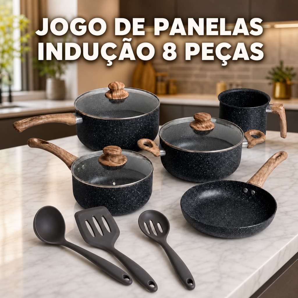 Jogo de Panelas Cerâmica Indução 8 Peças Antiaderente