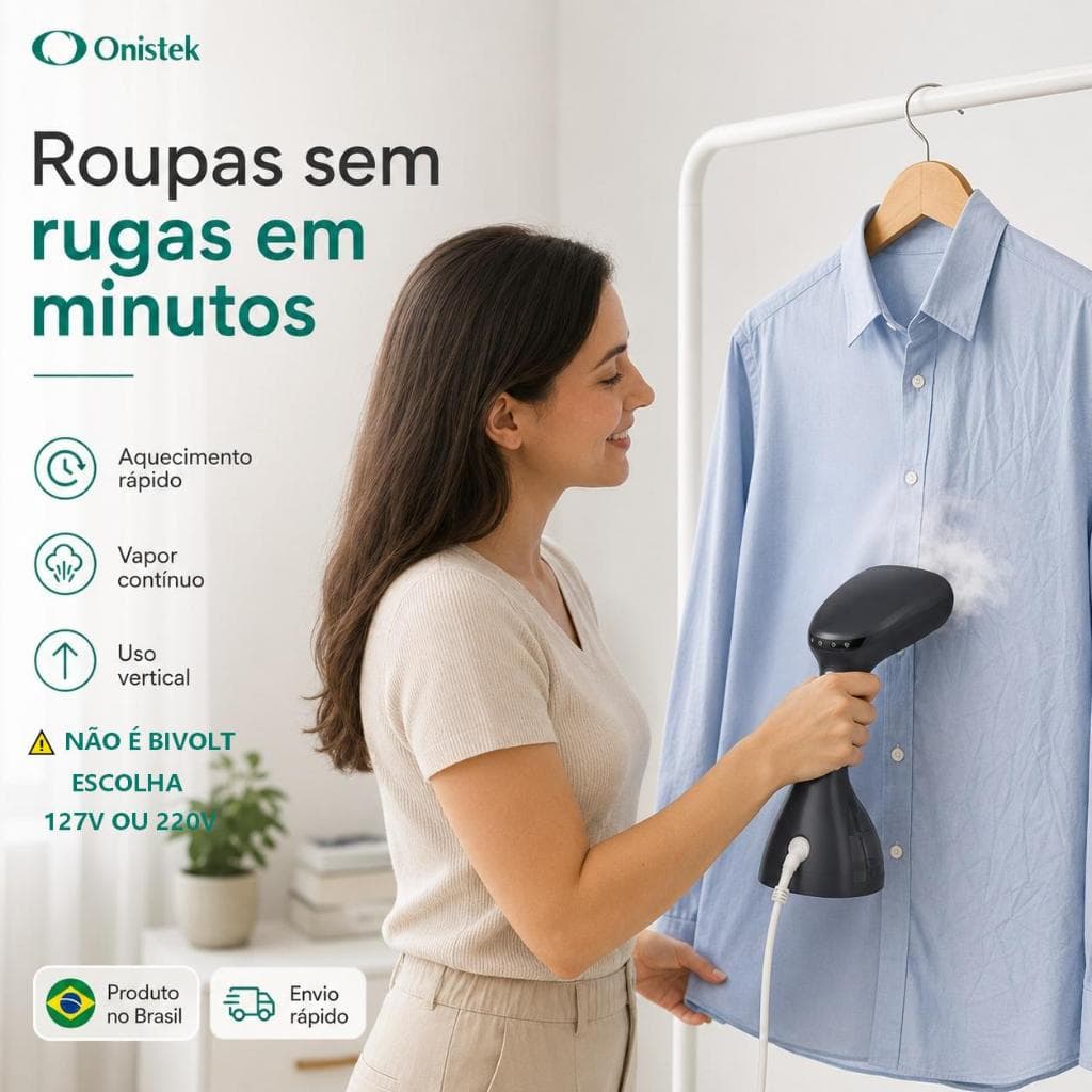 Passadeira A Vapor Portátil Onistek 1200W Vaporizador De Roupas Tanque 265ml 127V ou 220V