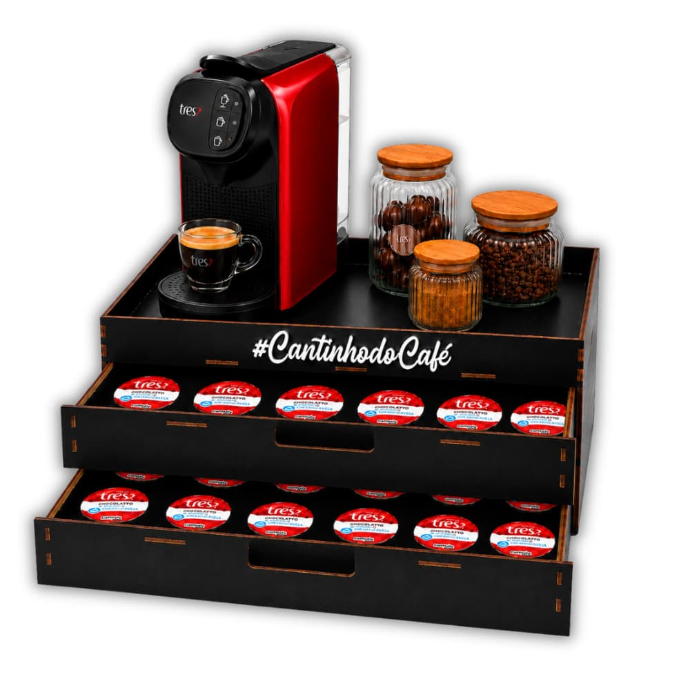 Porta Cápsulas para Cafeteira 24 / 48 Cápsulas com Gaveta Preto Compatível Três Corações Dolce Gusto