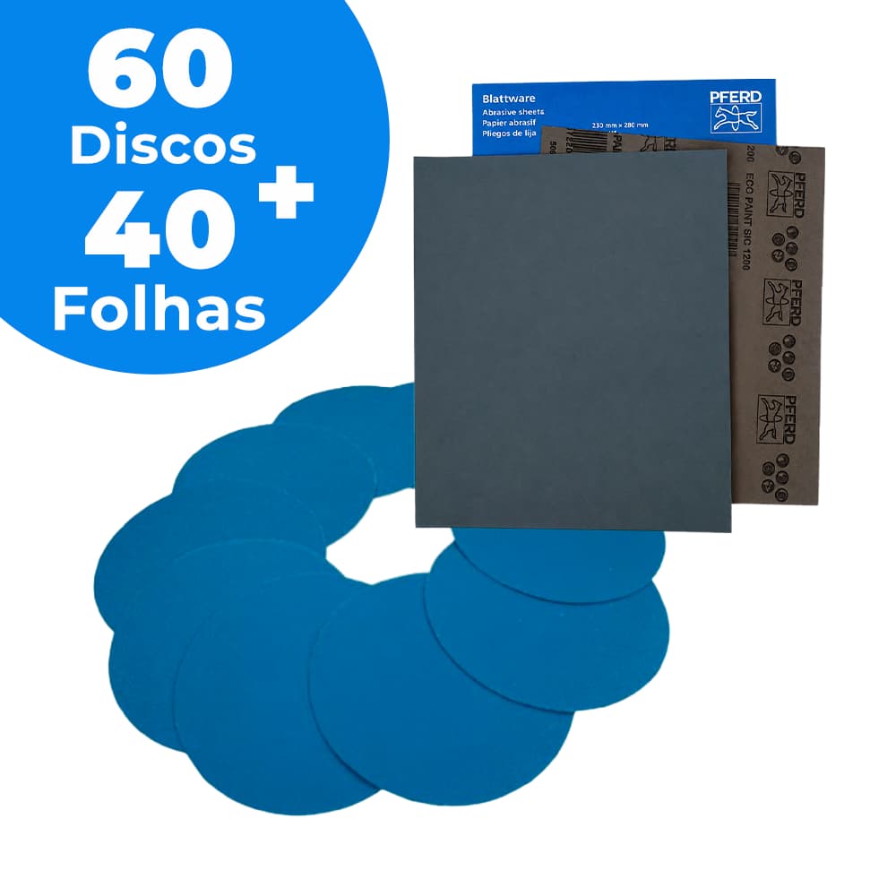 Kit 60 Pçs Lixas Disco Filme 125mm 5 pol ou 150mm 6 pol. com 40 Folhas de Lixa Água PFERD Tools