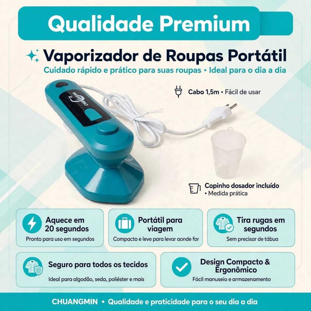 Vaporizador Portátil de Roupas CHUANGMIN Profissional - Passadeira a Vapor 2 em 1 com Copo Medidor