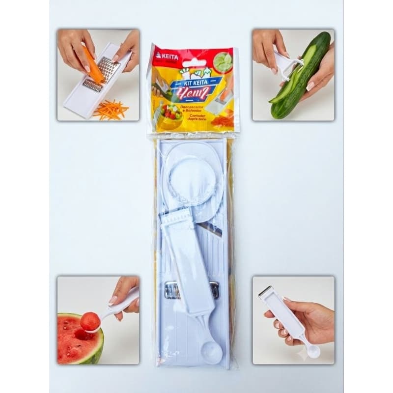 Kit Cortador Fatiador Ralador Legumes Descascador E Boleador Frutas