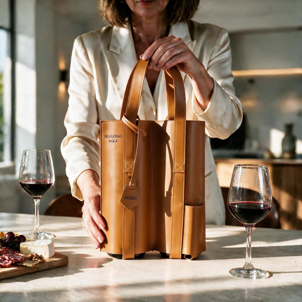 Bolsa De Vinho 2 garrafa Couro Sintético Personalizado Bolsa Porta Garrafas De Couro