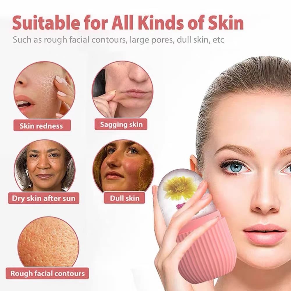 Rolo de Gelo para Rosto em Silicone, Massajador Facial de Resfriamento, Alivia a Pele e Reduz Inchaços