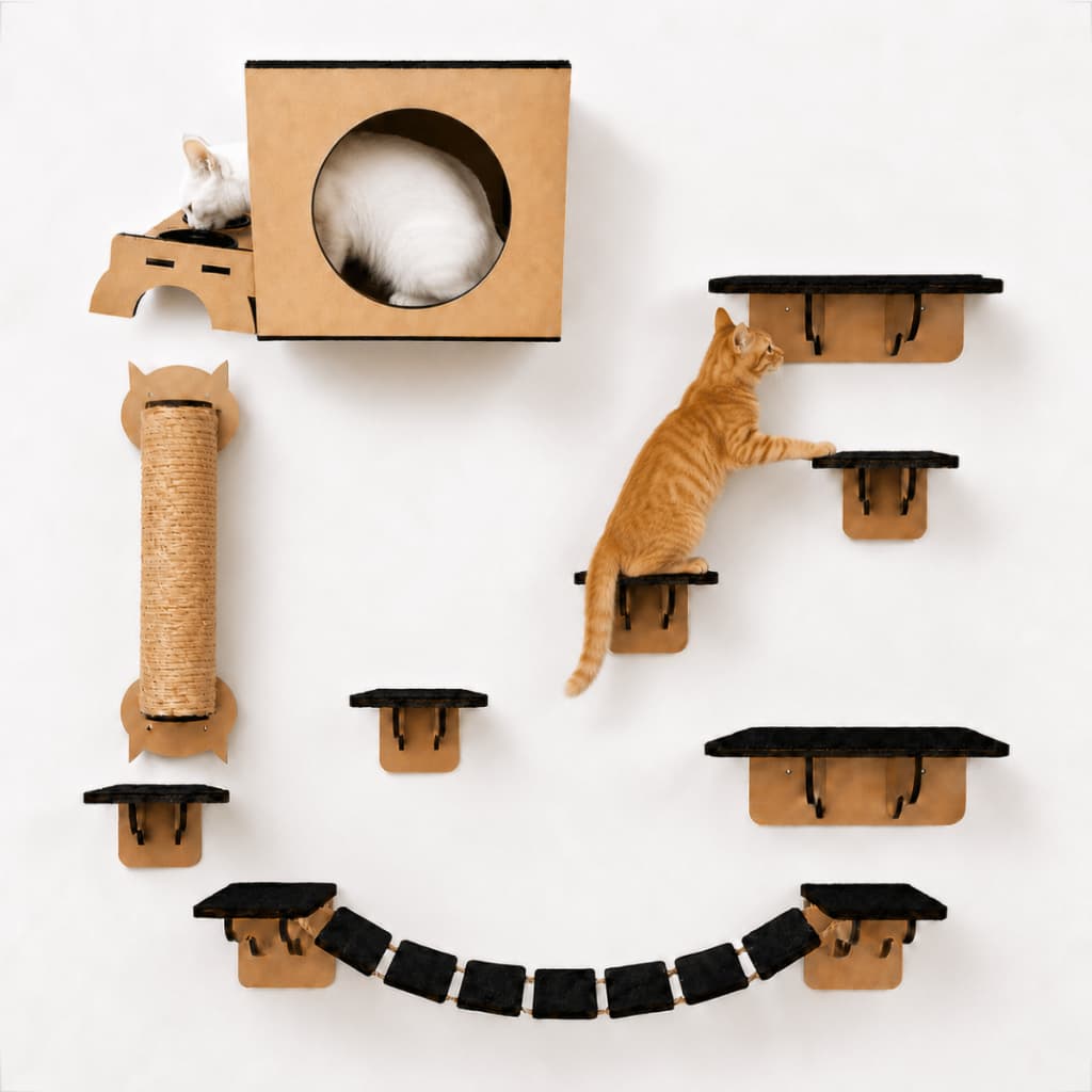 Playground Para Gatos 10 Peças Com Comedouro 2 Potes Plásticos + Arranhador