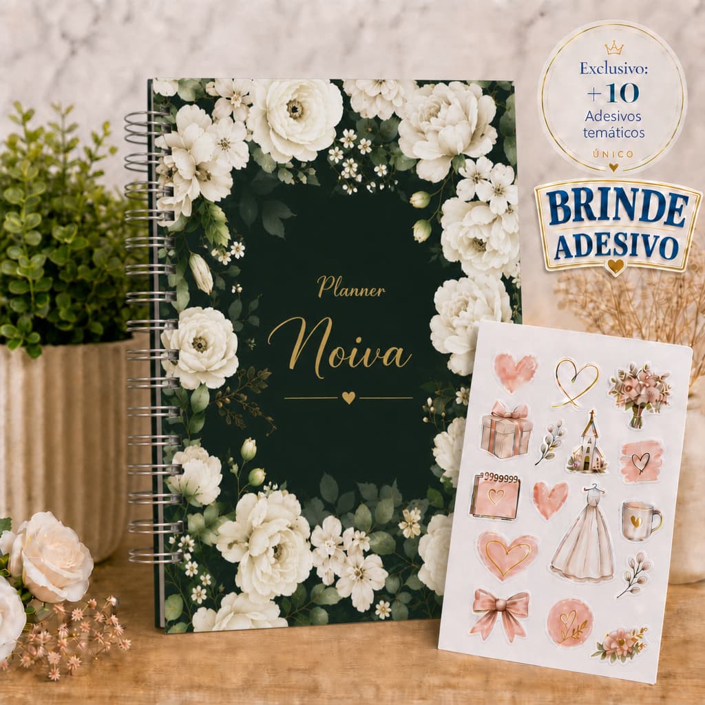 Planner da Noiva Verde Oliva e branco Agenda Casamento 298 Páginas Checklist Organização Capa Dura com 10 adesivos
