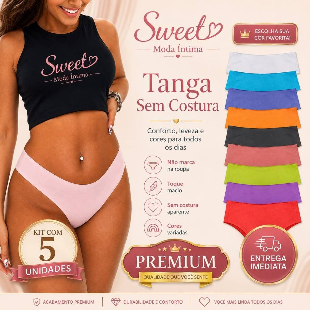 Kit 5 Calcinhas Tanga Sem Costura Corte A Laser SWEET MODAS