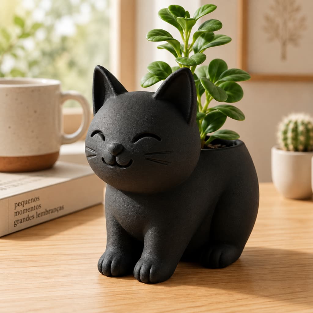 Vaso de Planta Decorativo em Formato de Gato para Suculenta Pequena
