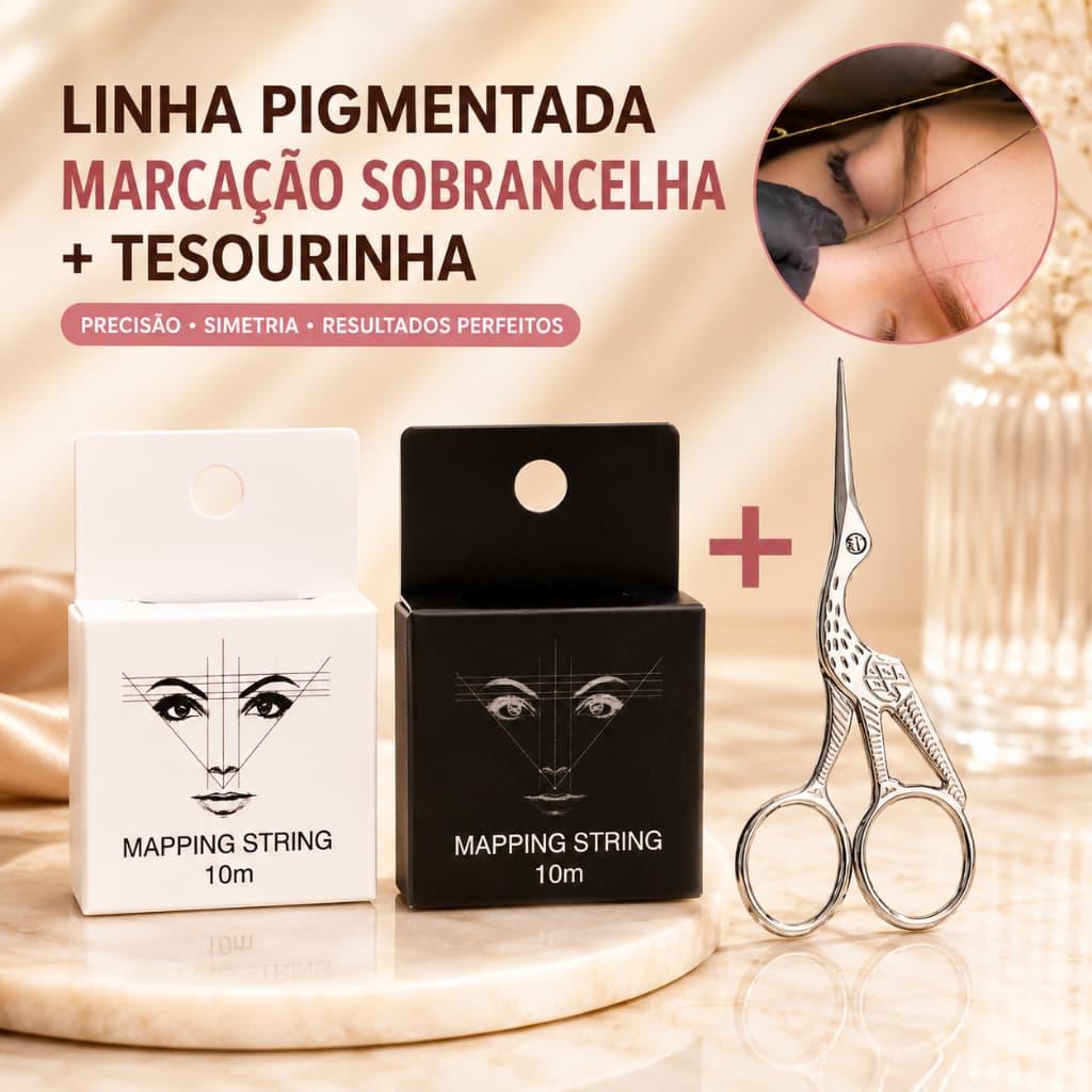 KIT Linha Para Marcação de Sobrancelhas Pigmentada +Tesoura Tesourinha Pássaro Design de Sobrancelha no Brasil