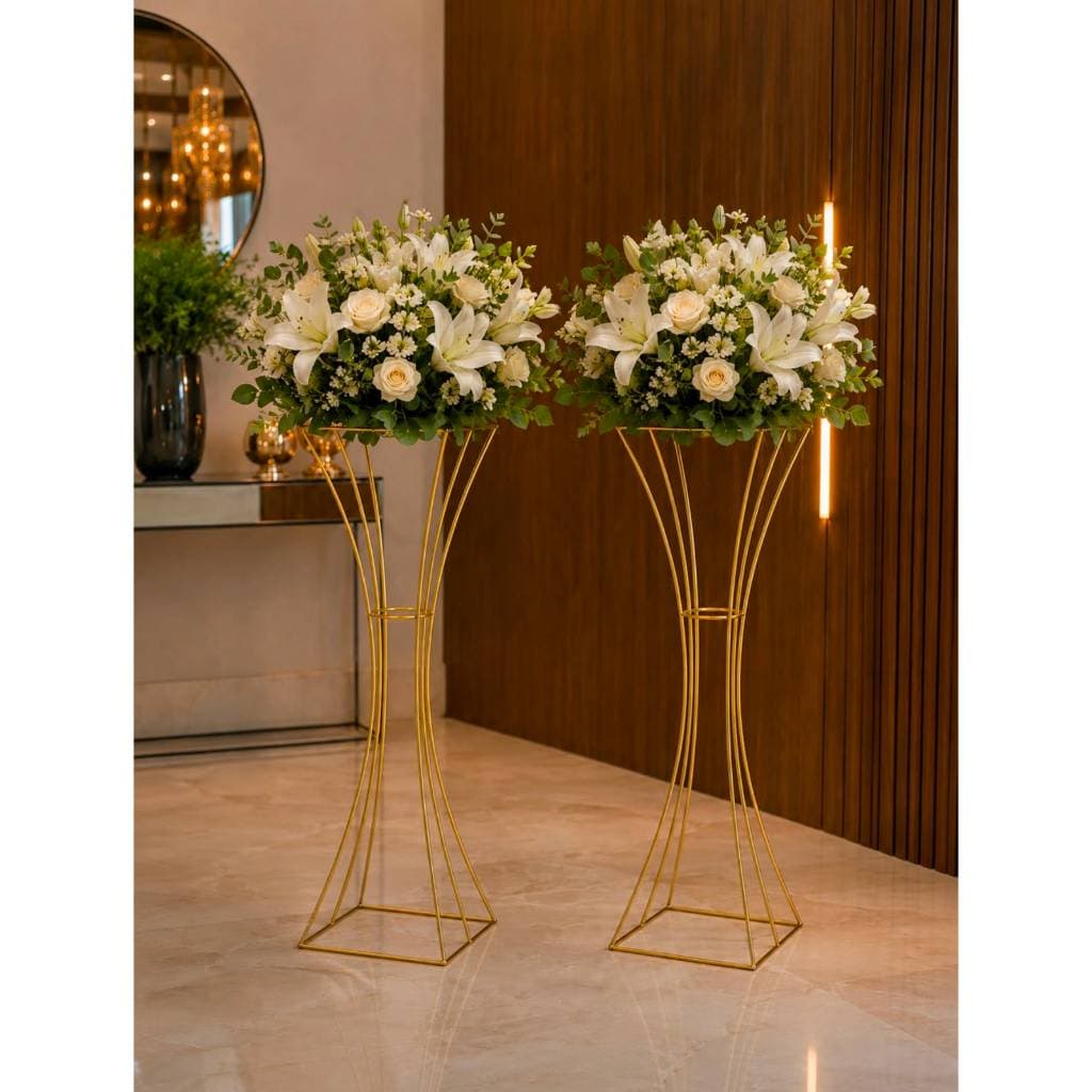 Kit 2 Vasos Porta Arranjo Flores Treliça 60cm Aramado Para Festa Decoração Dourado