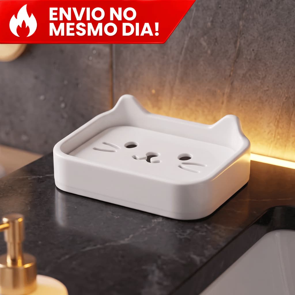 Saboneteira Gatinho para Lavabo Porta Sabão Drenagem Conserva o Sabonete Organizador Banheiro Cozinha Lavanderia