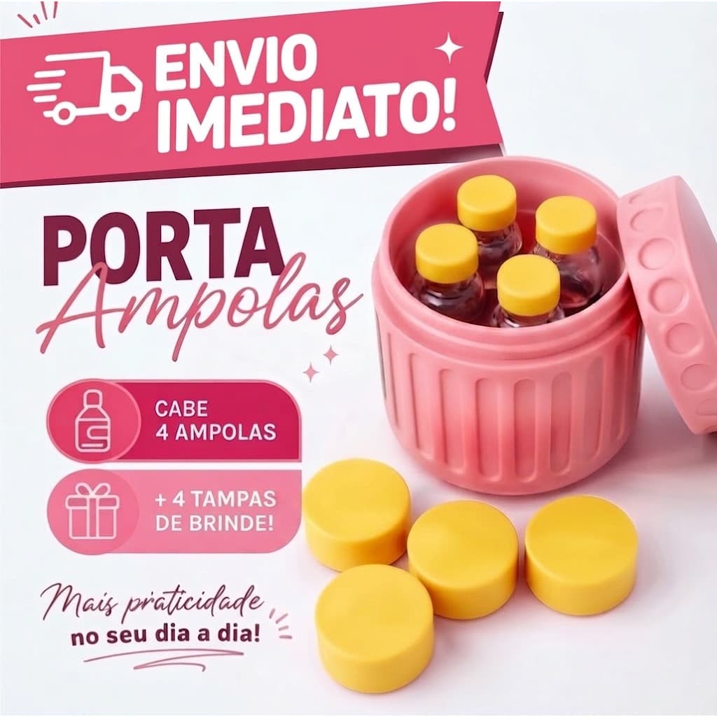 Organizador De Ampolas e Frascos 3ML  + BRINDE 4 TAMPAS AMPOLAS - Porta Peptídeos e Tirze 4 Compartimentos Com Tampa
