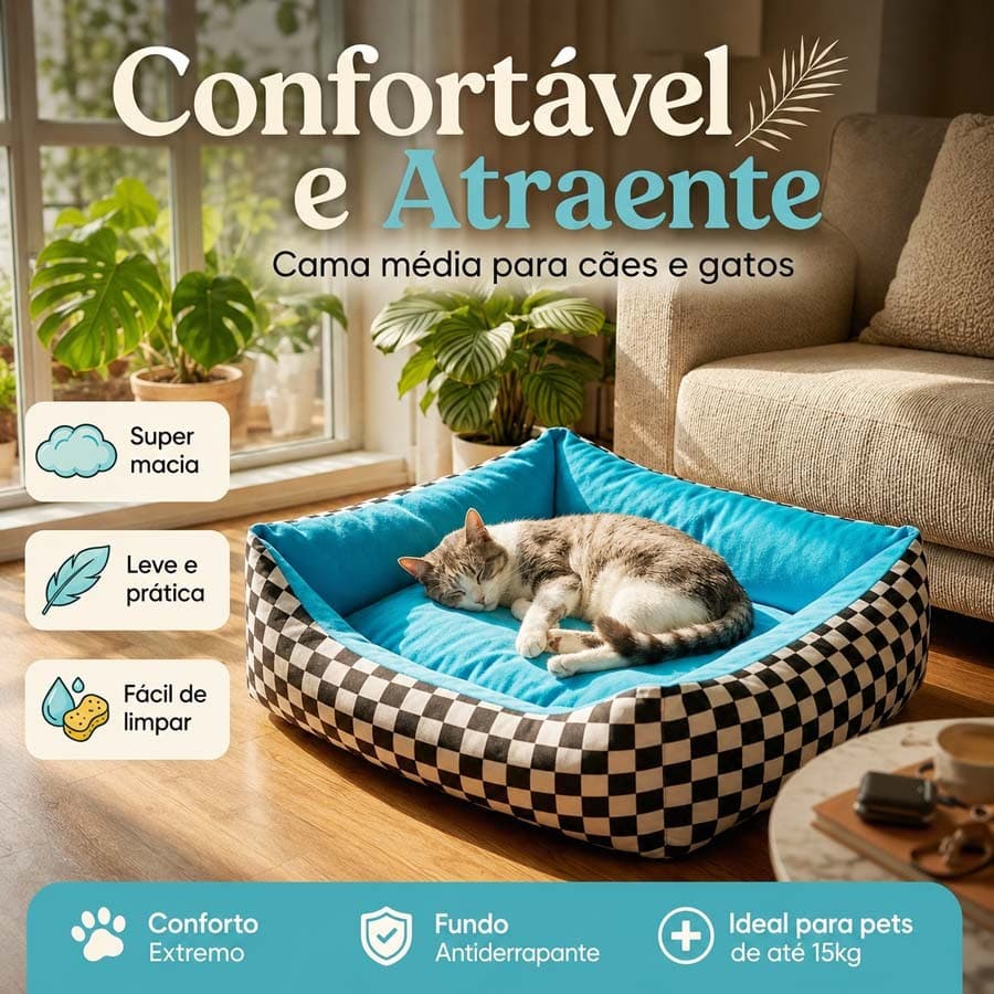 Cama para Pets de Porte Médio (Cachorros e Gatos) – Almofada Confortável para Sono Profundo e Relaxamento