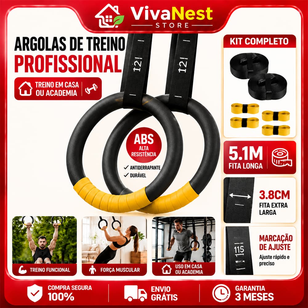Kit Argolas de Suspensão Olímpicas Lorben Madeira para Crossfit e Ginástica Exercícios de Força e Resistência