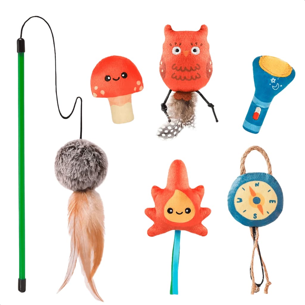 Kit 06 Brinquedos Interativos Para Gato Varinha Com Penas Pelúcias Para Pet