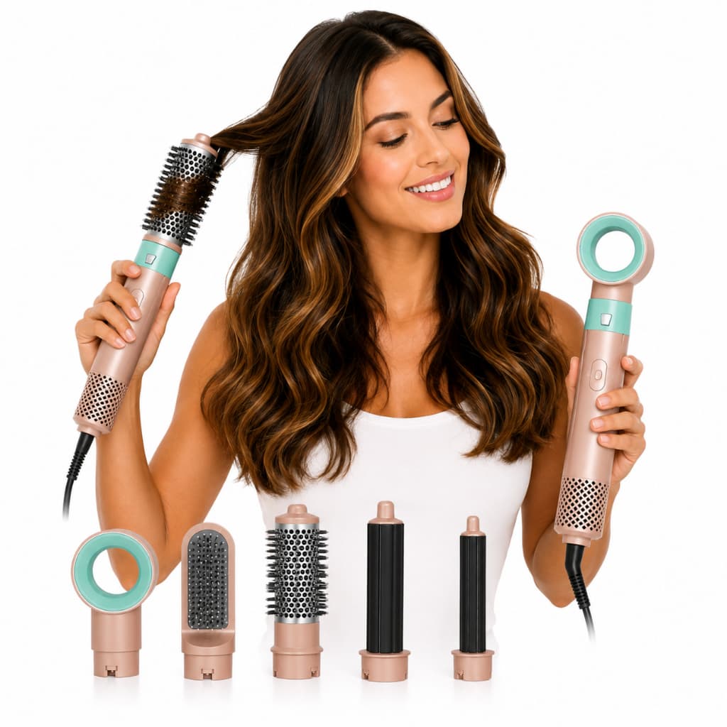 Escova 5 em 1 Secadora Alisadora Modeladora Elétrica Cachos Alisa Volume Ondulado Cabelo Efeito Salão