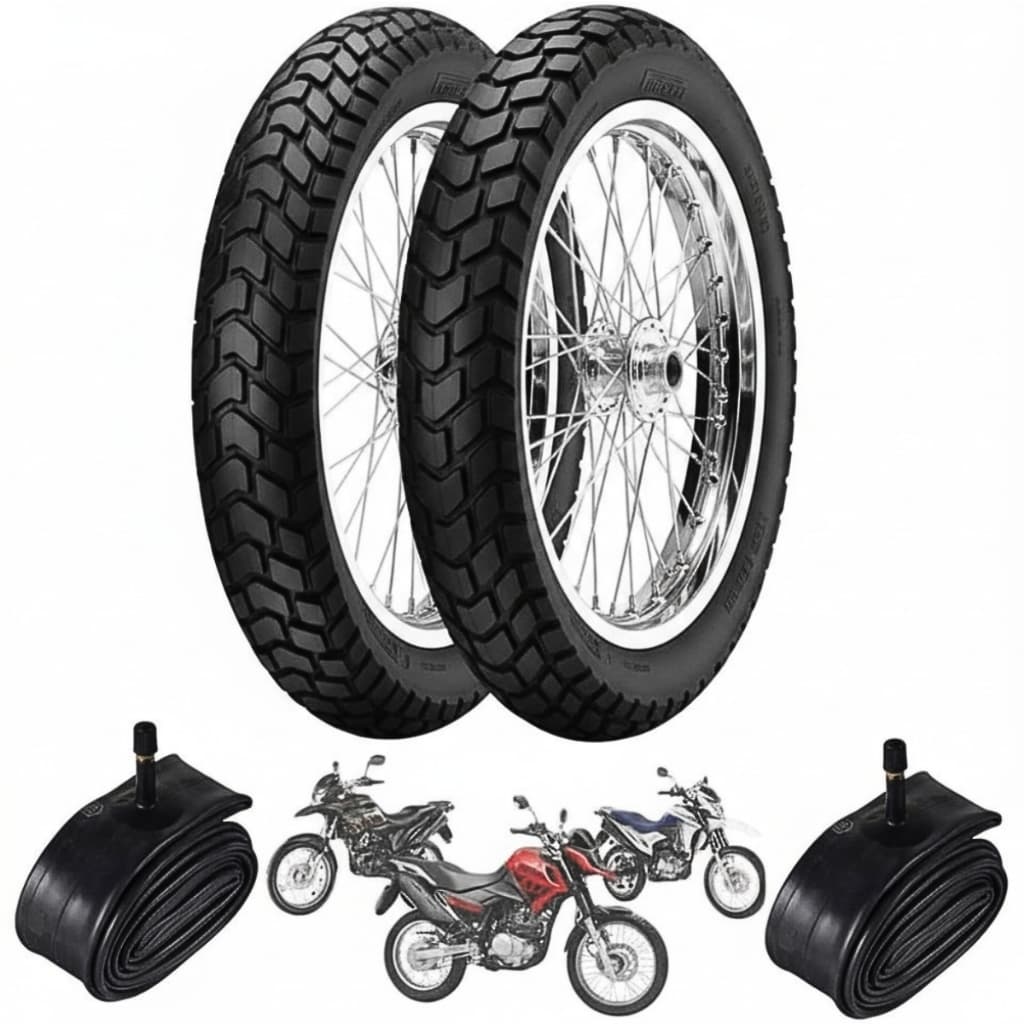 Par Pneu Bros 125 150 160 XRE 190 SHI 175 NK 150 XY 150  90/90-19 + 110/90-17 PIRELLI MT60 + Camaras