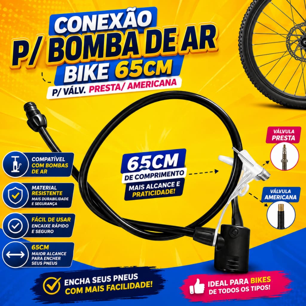 Conexão P/ Bomba de Ar Bike 65Cm P/ Válv. Presta/ Americana