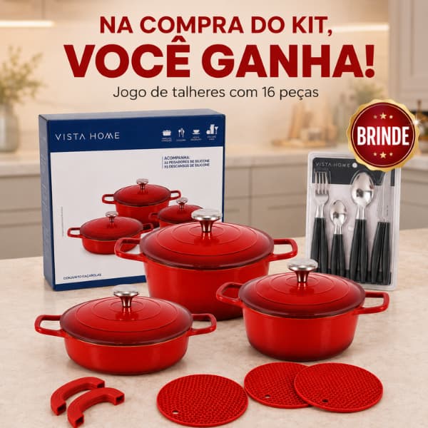 Kit 3 Caçarolas Cerâmica Antiaderente + Pegadores + Talheres 16 Peças Grátis Para Sua Cozinha