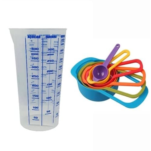 Kit Medidor de Cozinha: Copo Graduado + 6 Colheres Medidoras – Medidas Precisas para Receitas