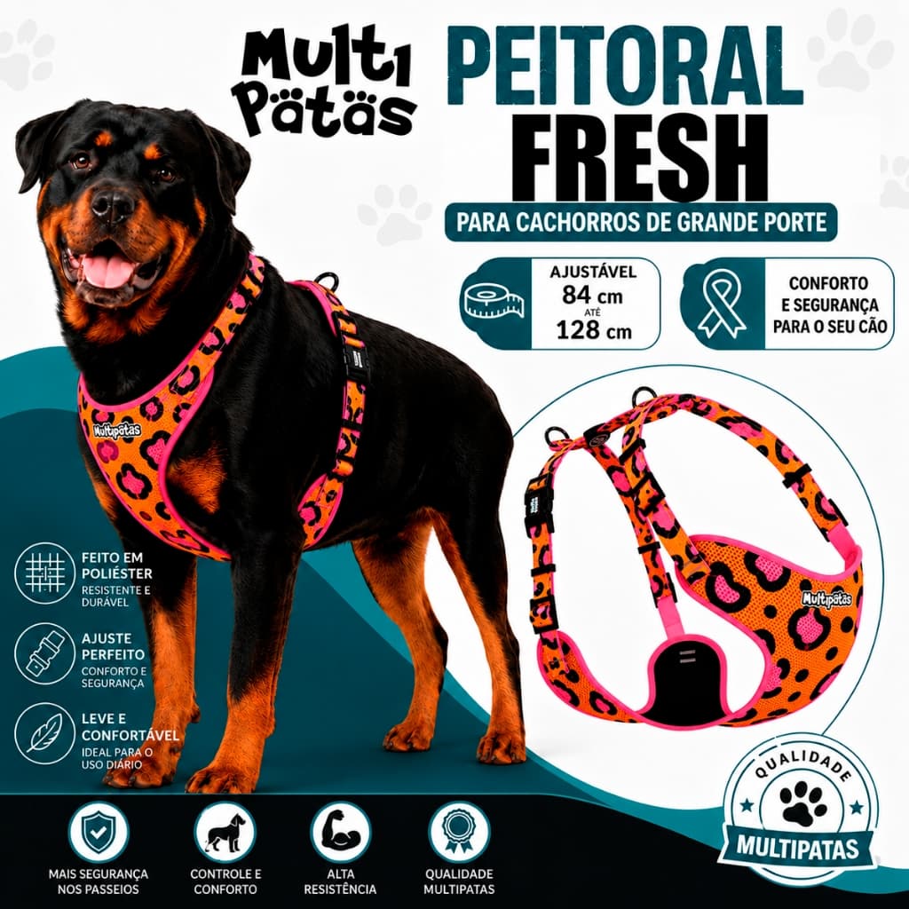 Peitoral Fresh Cães Cachorros Porte Grande Multipatas  Pantera Gg Qrcode Localizador