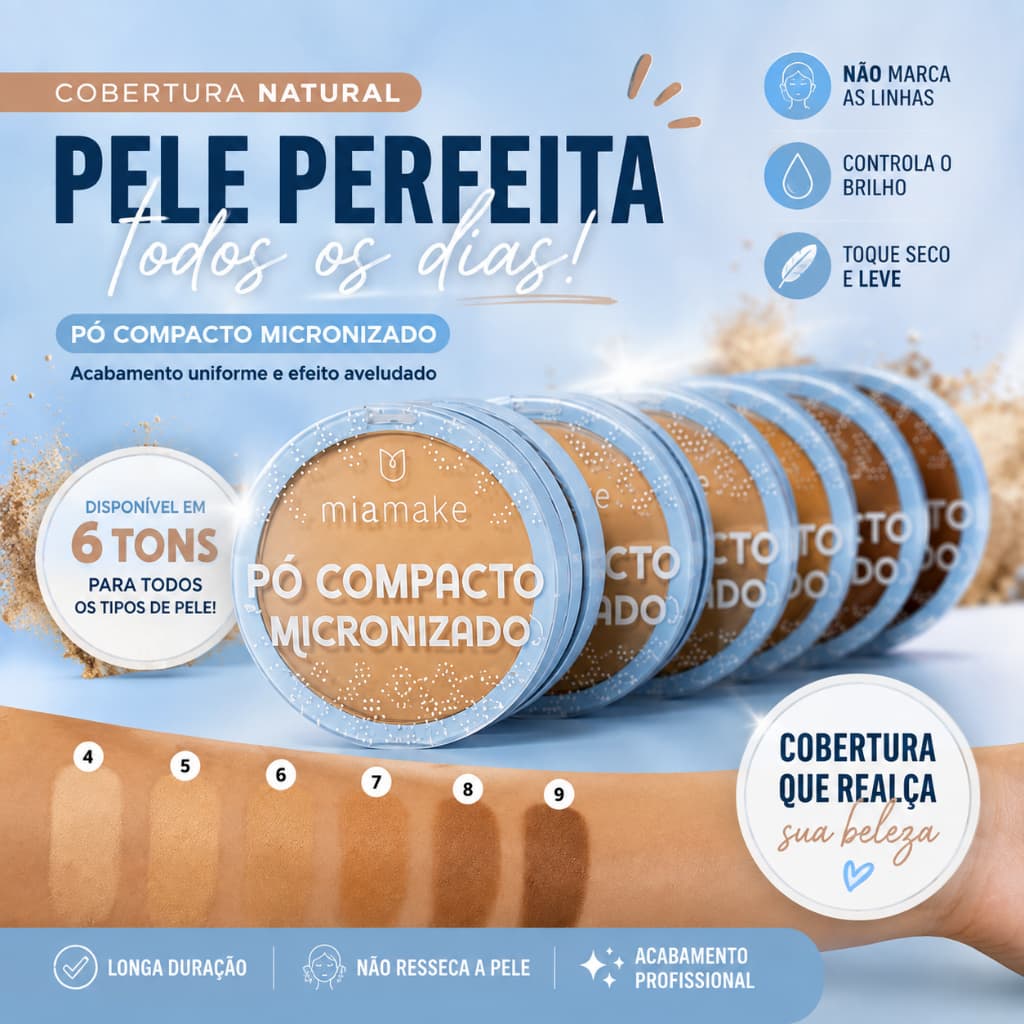 Pó Compacto Micronizado Tons Médios e Escuros