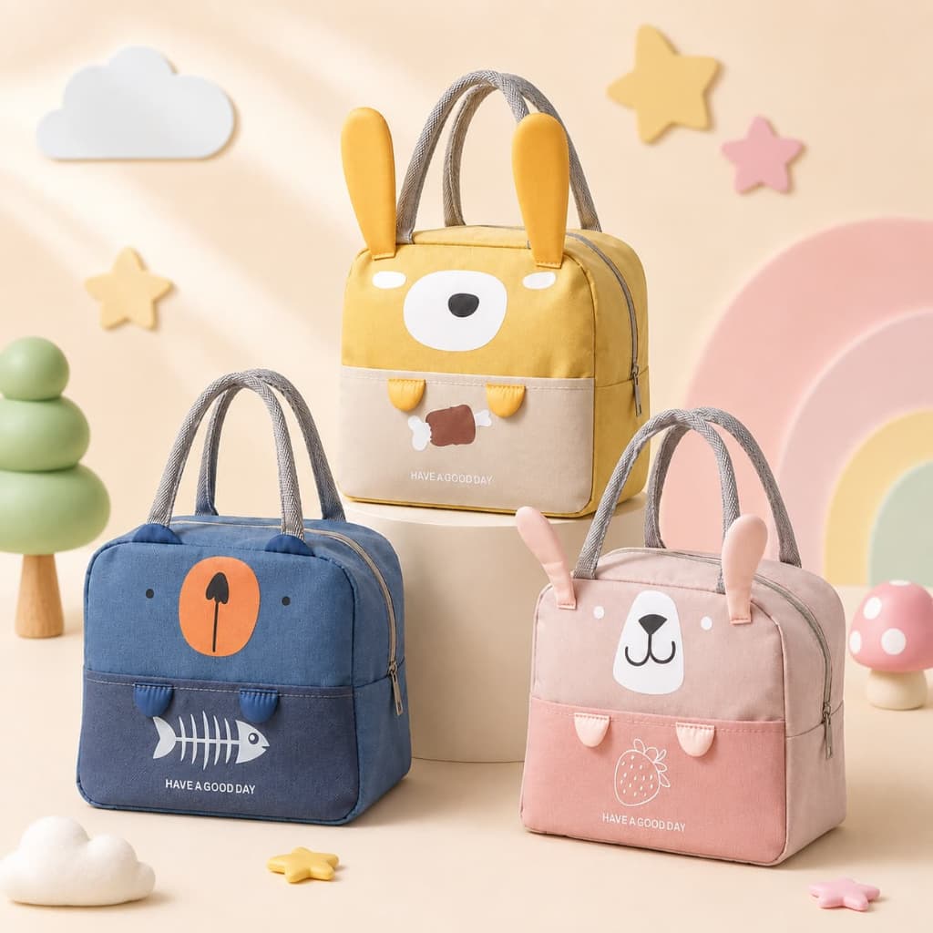 Lancheira Térmica Infantil Bolsa Térmica Escolar Menina Coelho 3D Porta Marmita Lanche para Escola Passeio Portátil